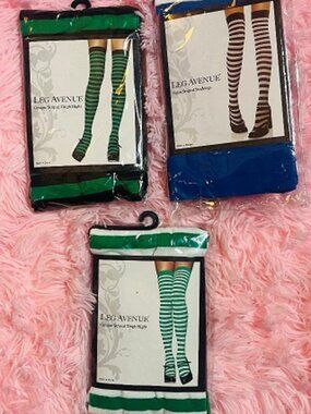 3 pairs of Leg Avenue striped thigh highs